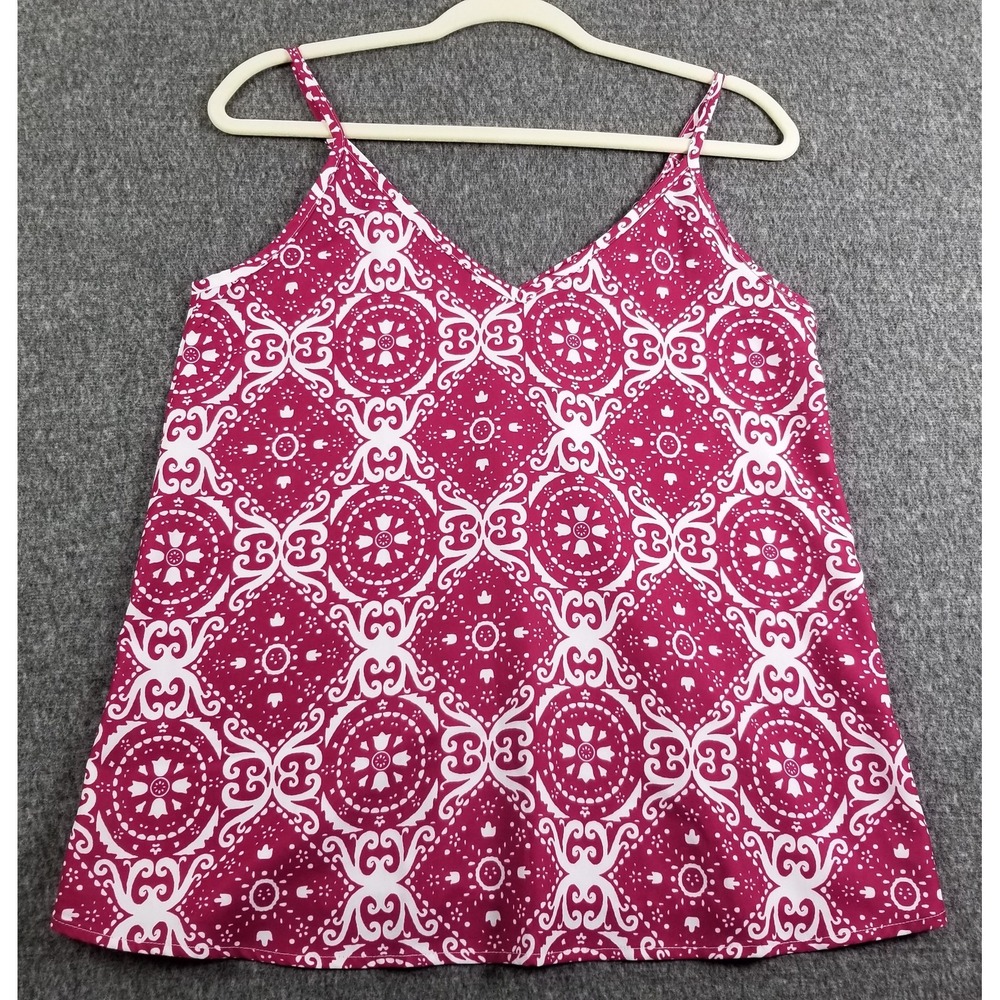 Tecrew Cami Tank Top Women's Small S Pink White Floral Scrolls Sleeveless Spring